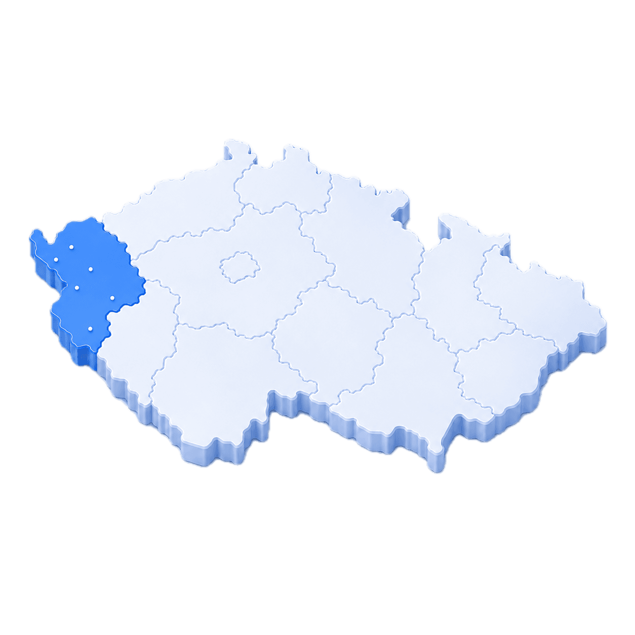 Mapa České republiky se zvýrazněnou oblastí Mariánské Lázně a Cheb