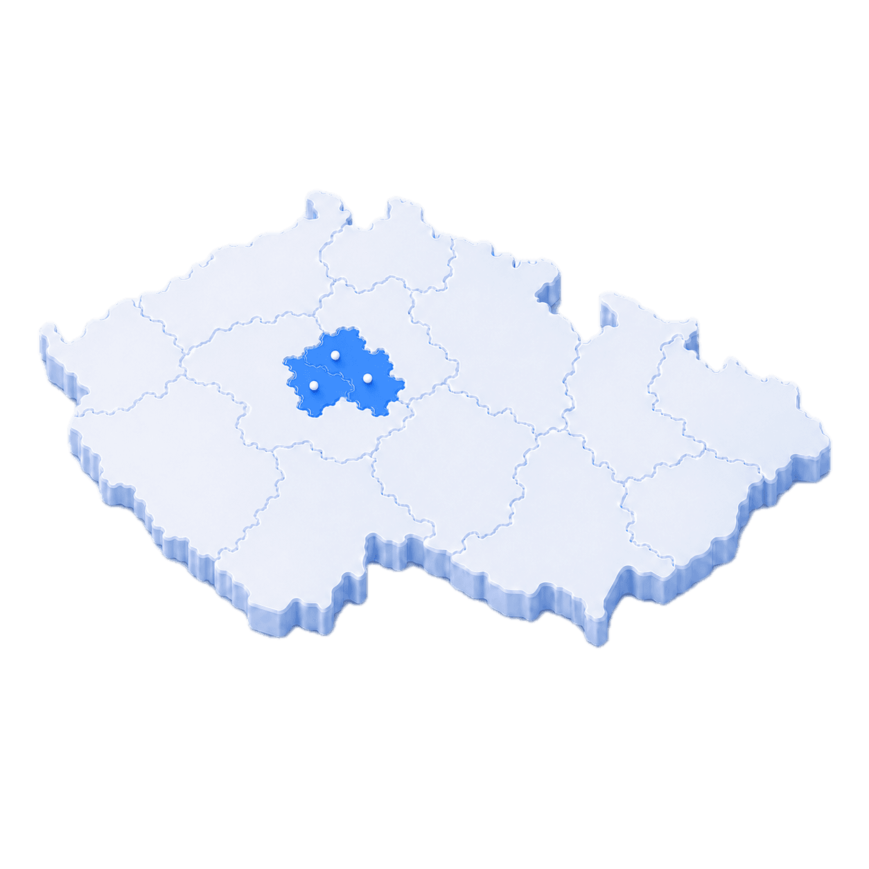 Mapa České republiky se zvýrazněnou oblastí Praha