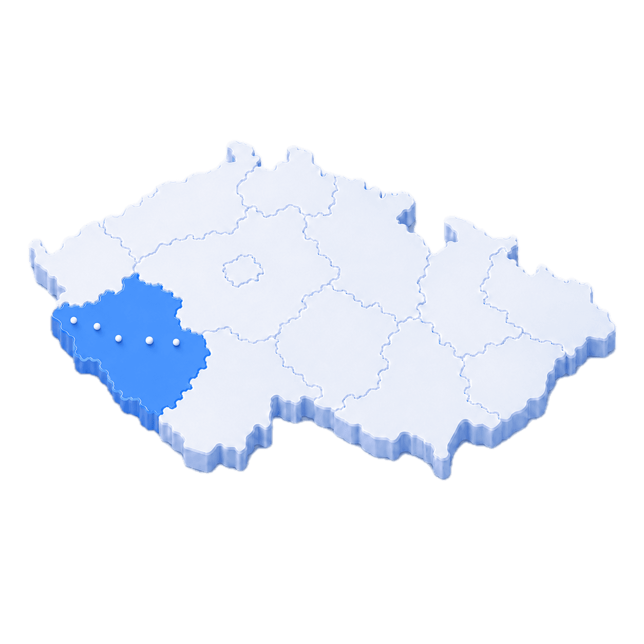 Mapa České republiky se zvýrazněnou oblastí Plzeň a Tachov
